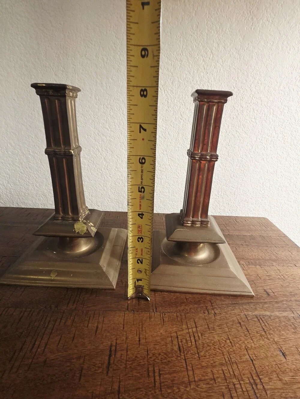 Vintage Pair MMA Metropolitan Museum Brass Art Deco Candlestick Patina